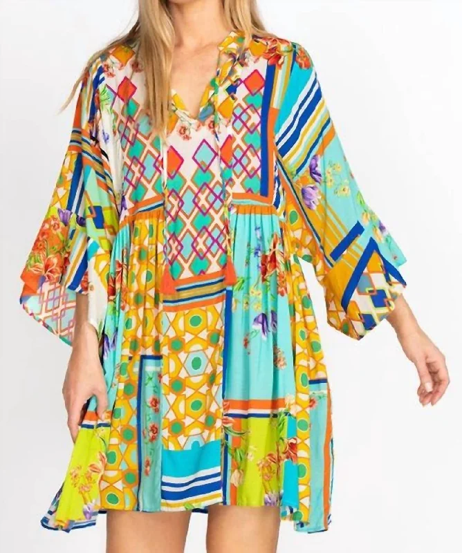 Great Bargains Mixi Short Kaftan Dress in Multi
