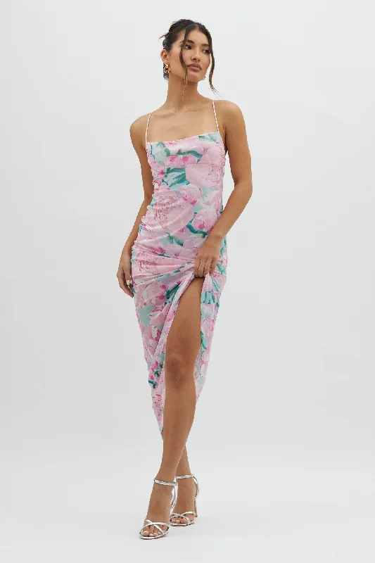 Weekend Deal Letting Go Tie-Up Back Maxi Floral Pink