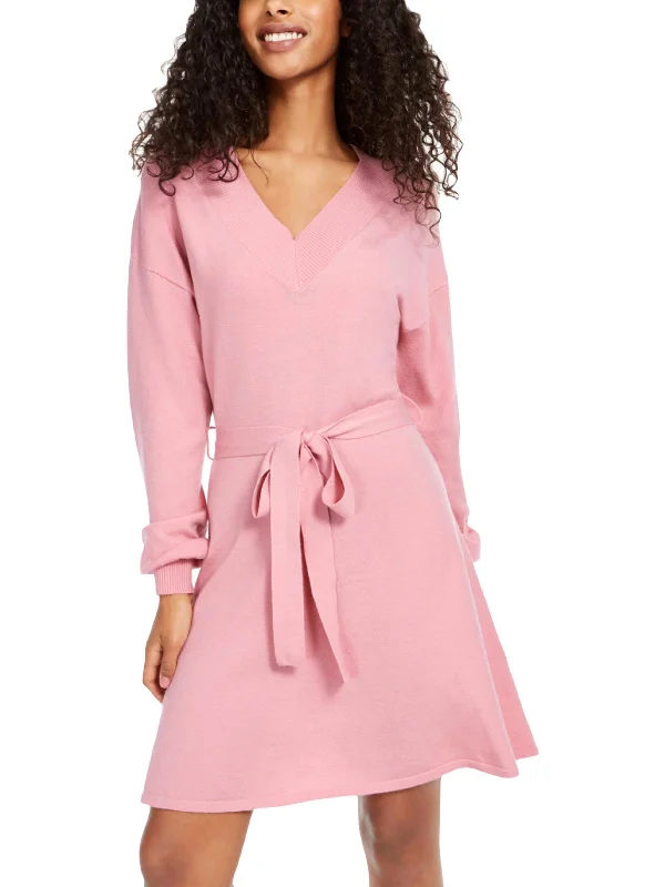 Early Access Juniors Womens V Neck Fit And Flare Sweaterdress
