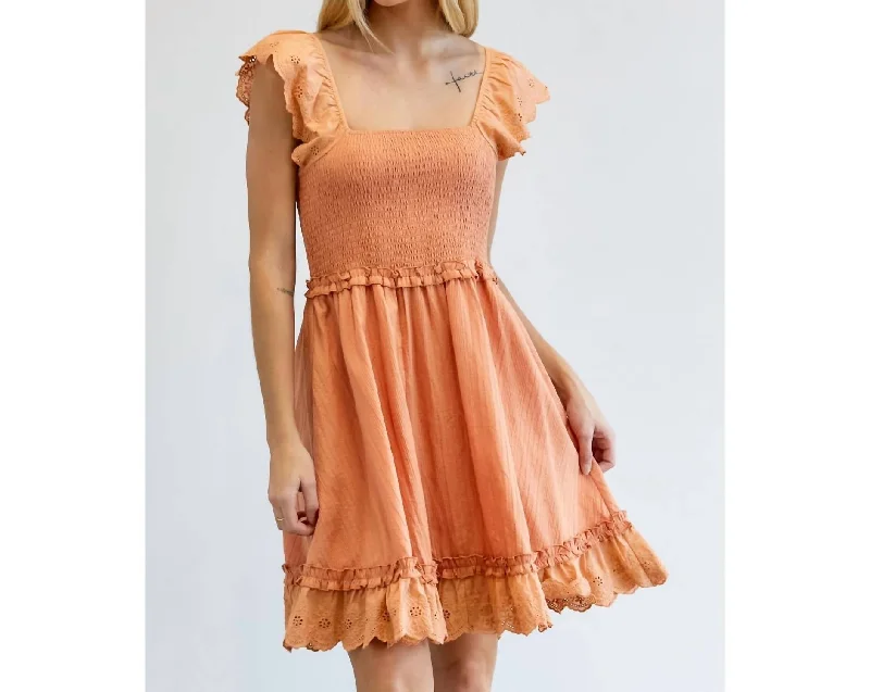Best Bargains Burnt Orange Smocked Mini Dress in Orange