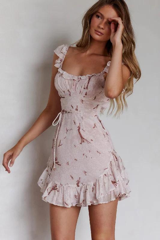 Big Discounts Liz Gathered Bust Frill Trim Dress Floral Pink