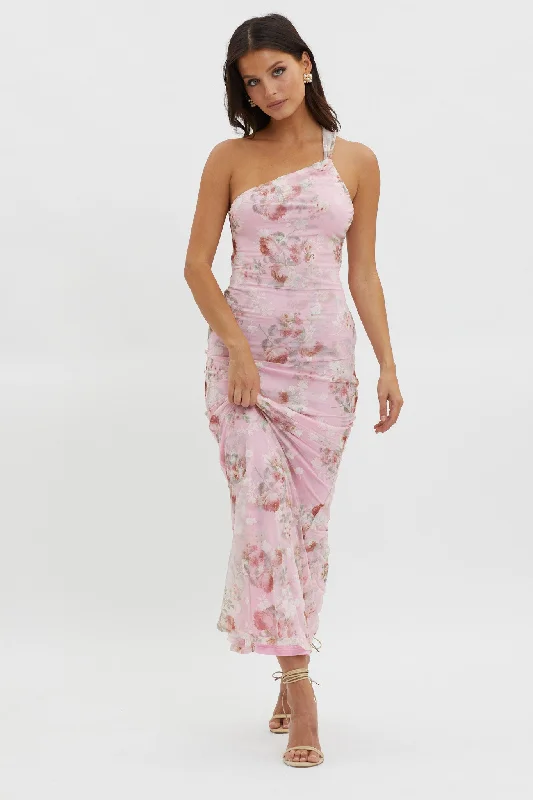 Instant Discount Tatum One-Shoulder Mesh Maxi Dress Pink