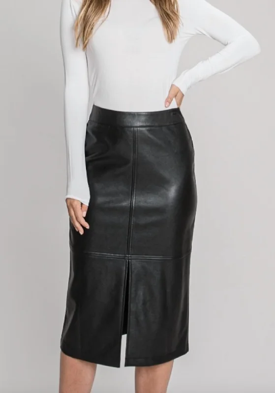 Final Clearance Faux Leather Midi Skirt in Black