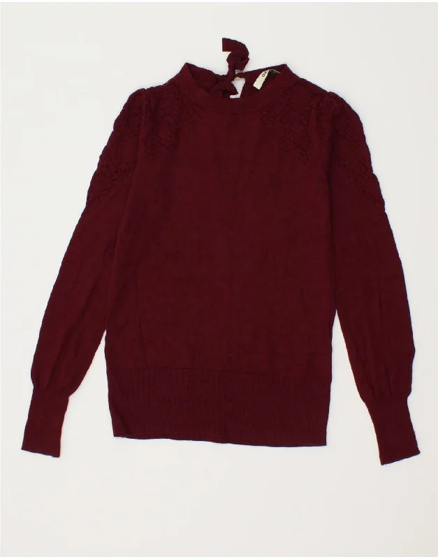 Major Savings OASIS Womens Crew Neck Jumper Sweater UK 4 XS Burgundy Cotton