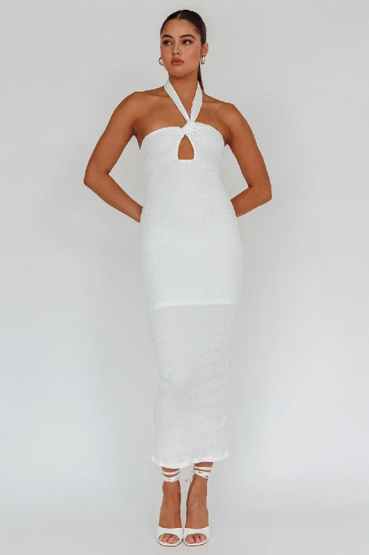 Deep Discounts Mari Halterneck Midi Dress White