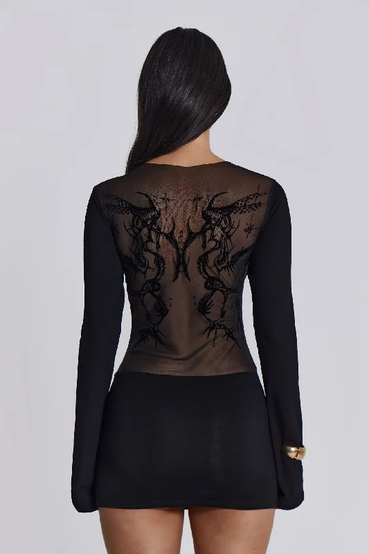 Unmissable Offer Black Wings Mesh Dress
