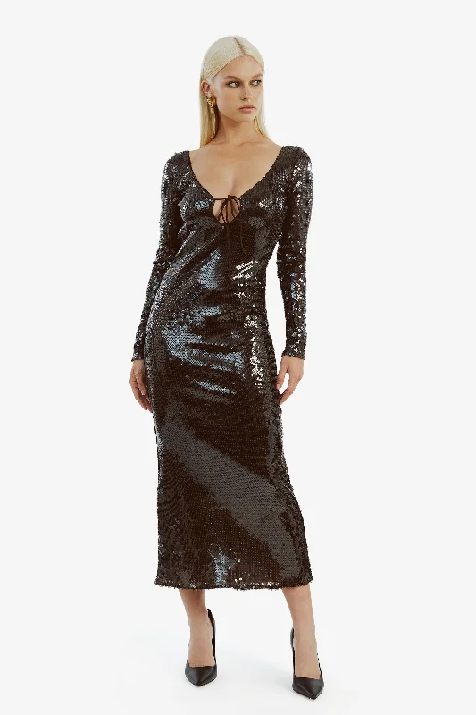 Final Clearance Verona Sequin Maxi Dress - Dark Chocolate