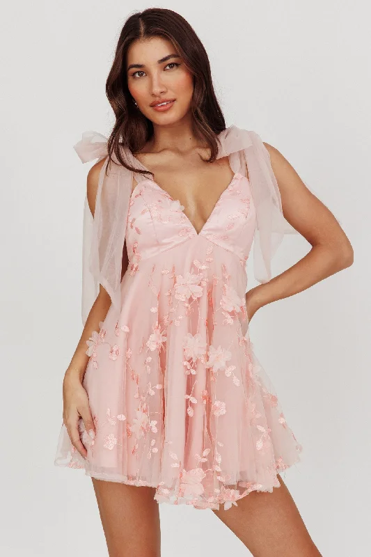 Price Cut Chantilly Tied Shoulder Mini Dress Pink
