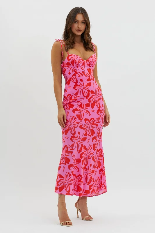 Don't Miss Luau Tied Shoulder Print Dress Pink