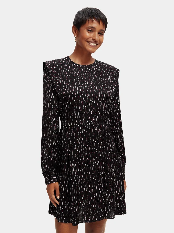 Hurry In Long sleeved structured printed mini dress