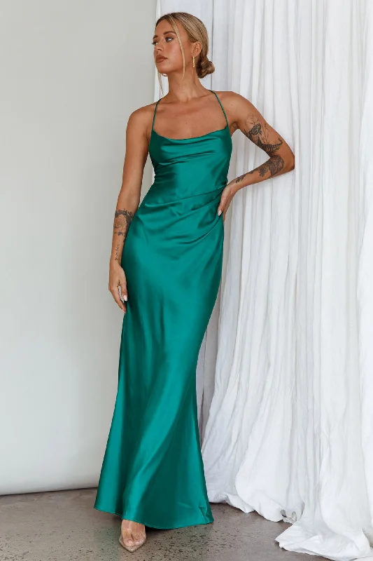 Act Now Palma Low Back Strappy Maxi Dress Emerald