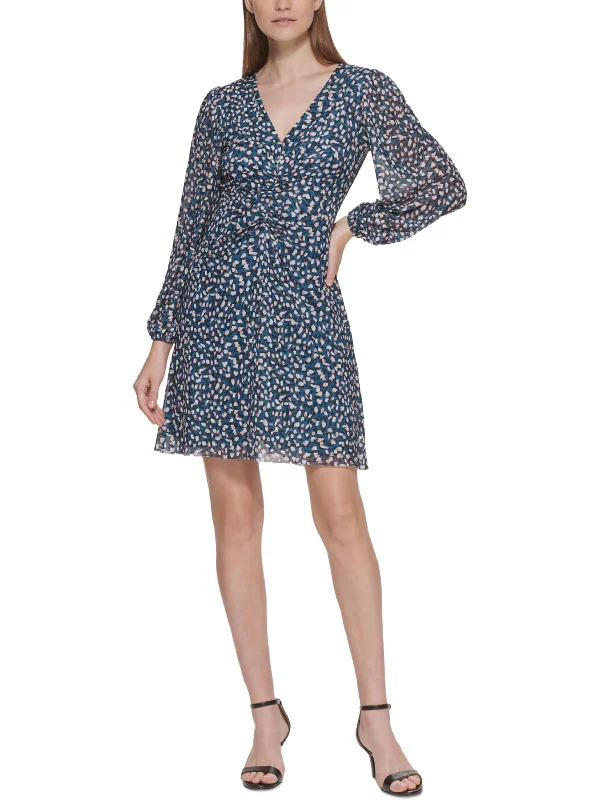 Exclusive Access Womens Balloon-Sleeve Mini Fit & Flare Dress