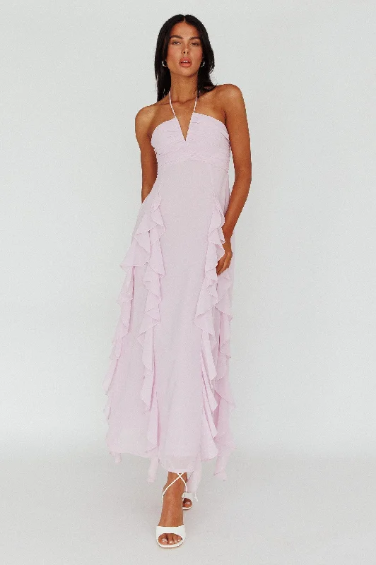 Best Bargains Asiah Ruffle Trim Halterneck Maxi Dress Lavender