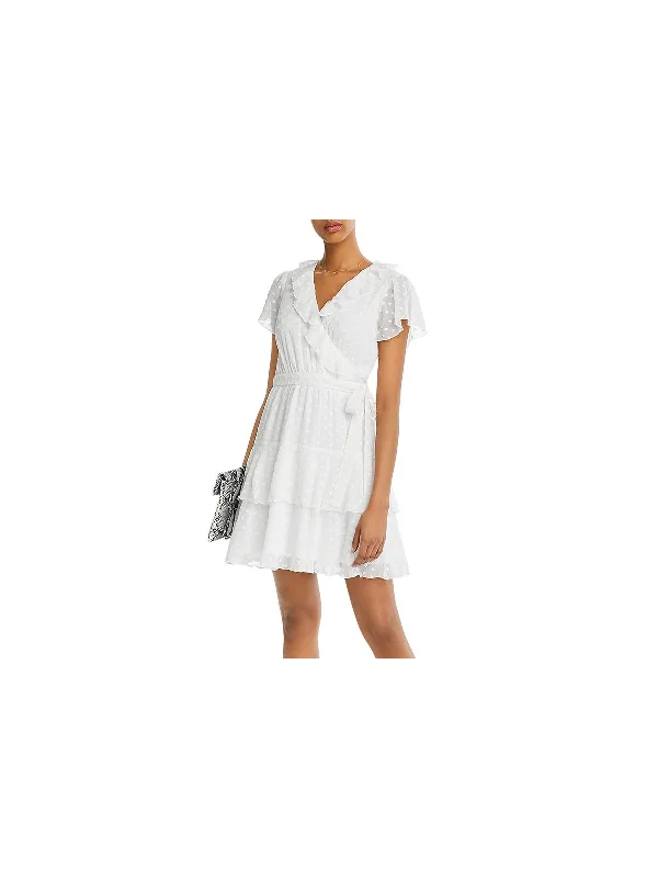 Discount Mania Womens Sheer Faux Wrap Mini Dress