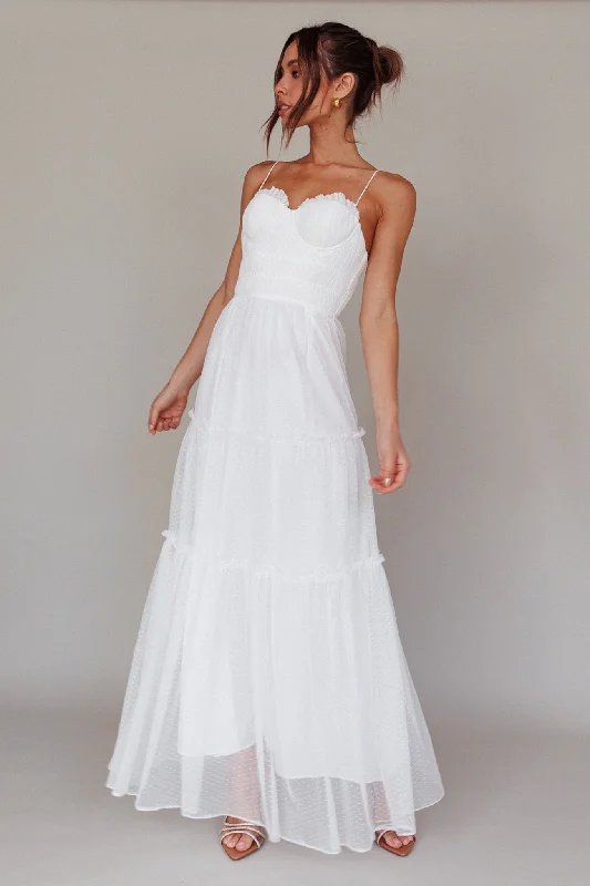 Final Sale Calla Sweetheart Neckline Hail Spot Midi Dress White