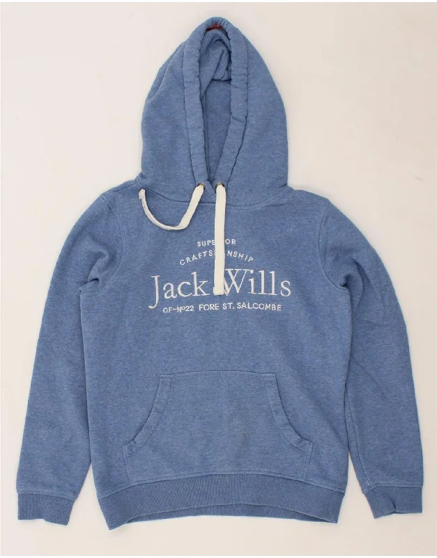 Stock Up and Save JACK WILLS Womens Graphic Hoodie Jumper UK 10 Small  Blue Cotton