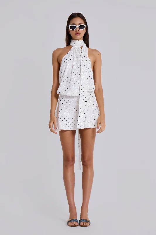 Now or Never Enya Backless Mini Dress in Polkadot