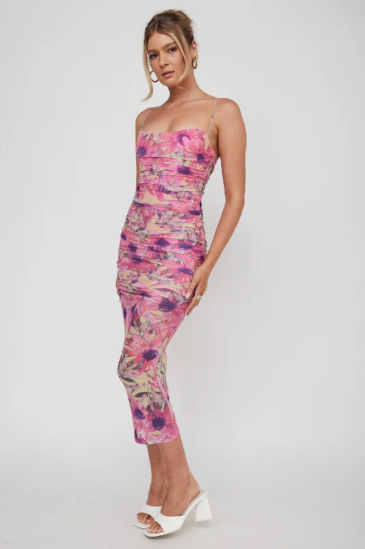 Referral Discount Logan Cami Strap Midi Dress Flower Pink
