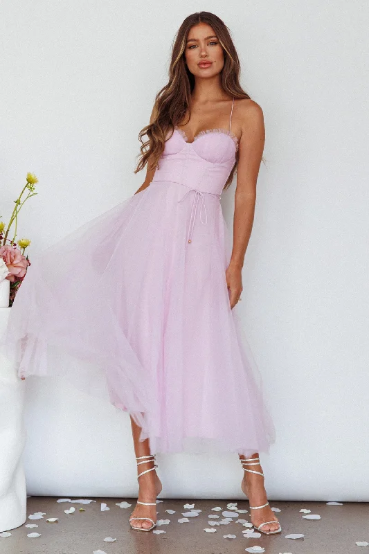 Year-End Sale Smitten Sweetheart Neckline Chiffon Midi Dress Orchid