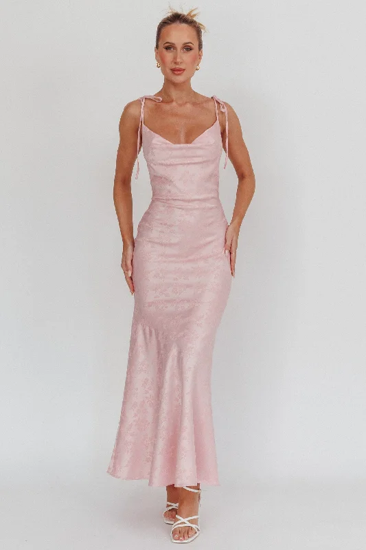 Warehouse Sale Belonging Cowl Neck Tied Shoulders Maxi Dress Blush