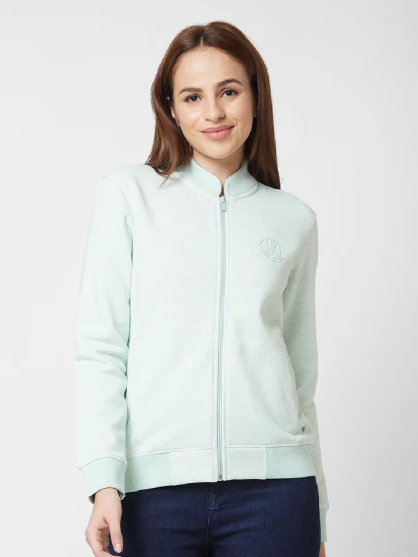 Low Prices Spykar Round Neck Full Sleeve Green Sweatshirt For Women