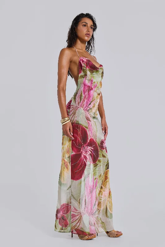 Unbeatable Prices Dahlia Hand-Beaded Backless Chiffon Maxi Dress