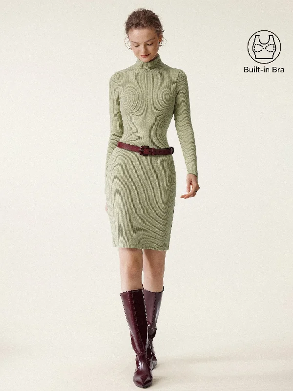 Instant Savings Thermal Rib Mockneck Bodycon Brami Mini Dress