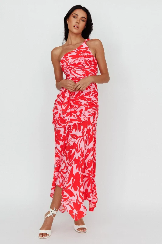 Grand Opening Sale Chandler One-Shoulder Ruched Midi Dress Pink