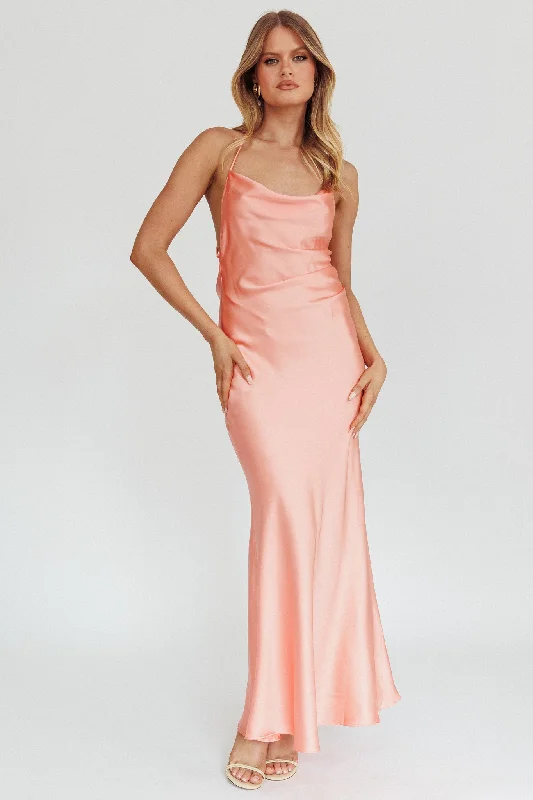 Quick Sale Palma Low Back Strappy Maxi Dress Peach