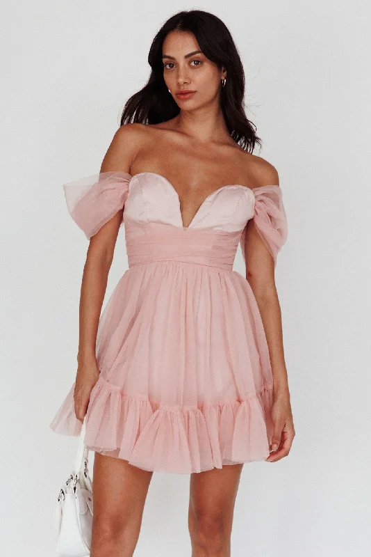 Lowest Prices Pixi Off-Shoulder Lace-Up Back Back Dress Pink