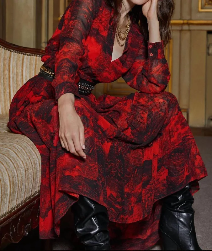 Bargain Prices Toile Print Maxi Dress in Red/Black