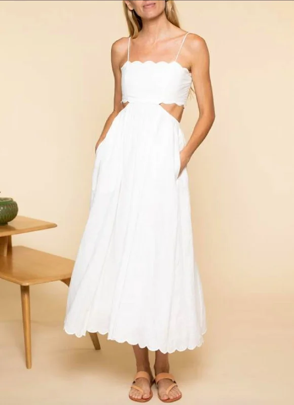 Don't Wait Jude Scallop Midi Dress in Ivory