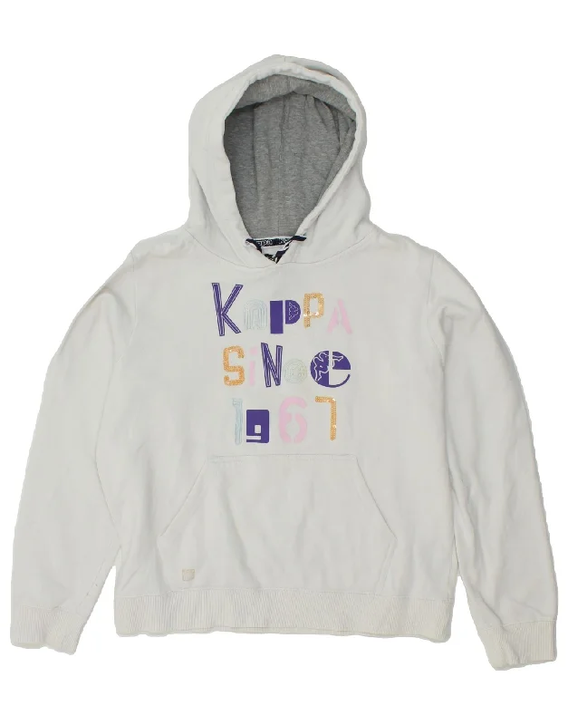 Seasonal Clearance KAPPA Womens Graphic Hoodie Jumper UK 14 Medium White Cotton