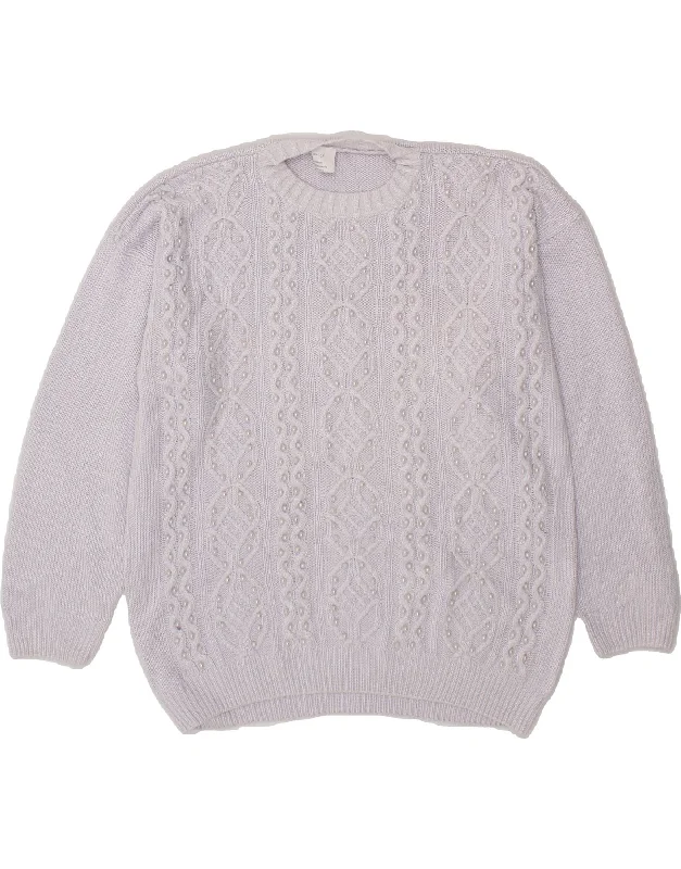 Price Slash VINTAGE Womens Crew Neck Jumper Sweater EU 44 XL Purple Cotton