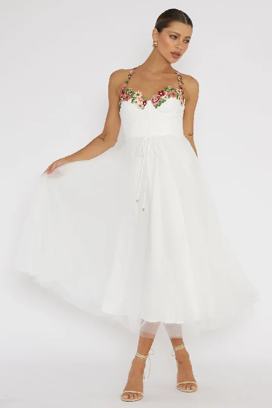 Mega Sale Smitten Sweetheart Neckline Floral Trim Dress White