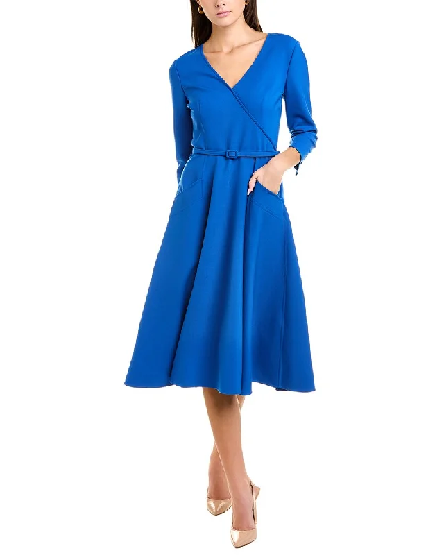 Limited Availability Oscar de la Renta Surplice Wool-Blend Midi Dress
