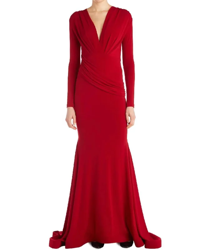 Bargain Prices Long Sleeve Evening Gown in Red