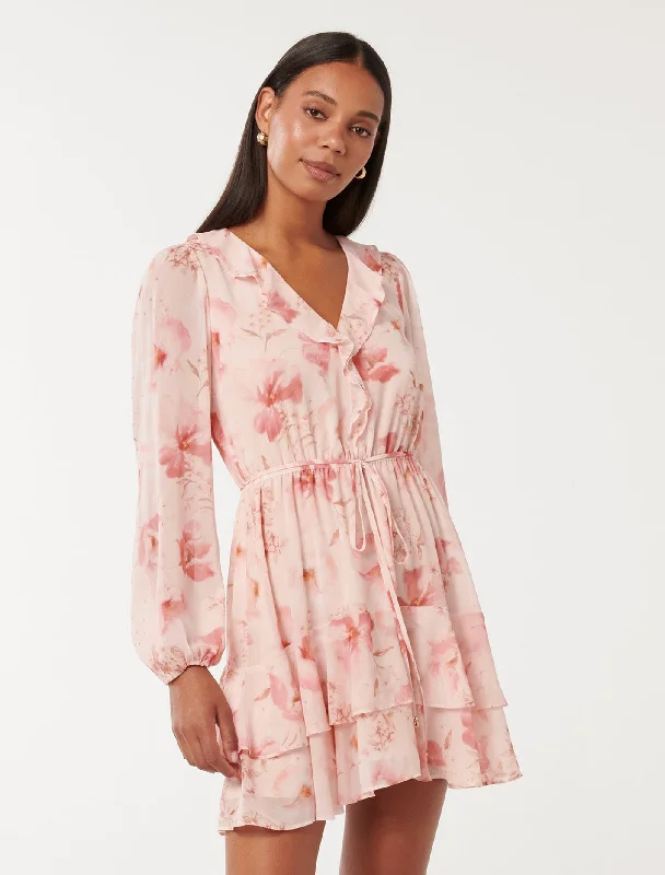 Mega Sale Heather Ruffle Long Sleeve Mini Dress