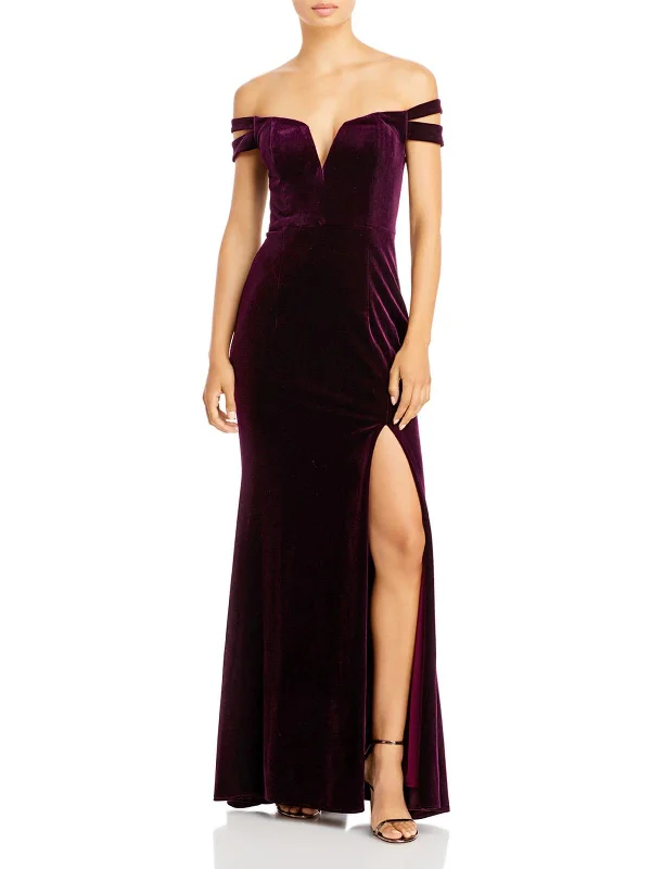 Seasonal Sale Womens Velvet Side Slit Evening Dress
