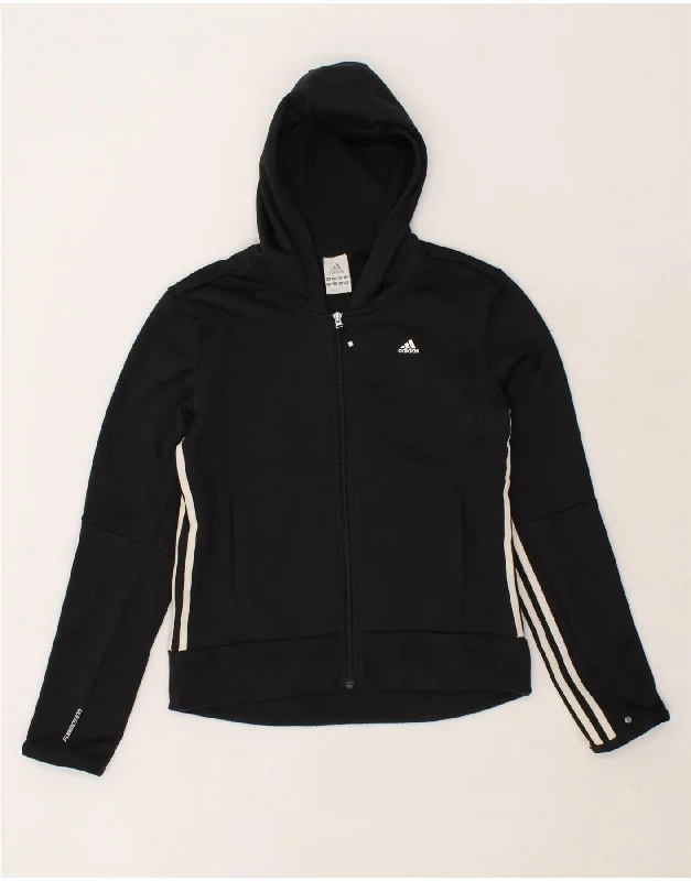 Flash Sale ADIDAS Womens Zip Hoodie Sweater UK 14 Medium Black Polyester