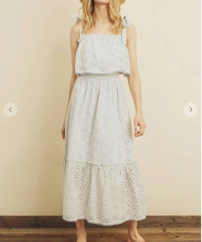 Super Sale Beach Bliss Eyelet Midi Dress in Ice Blue
