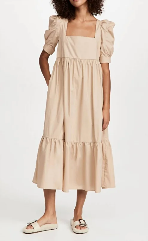 Super Sale Square Neck Midi Dress in Natural