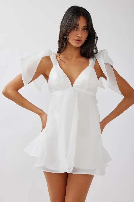 Flash Sale Chantilly Tied Shoulder Mini Dress Solid White