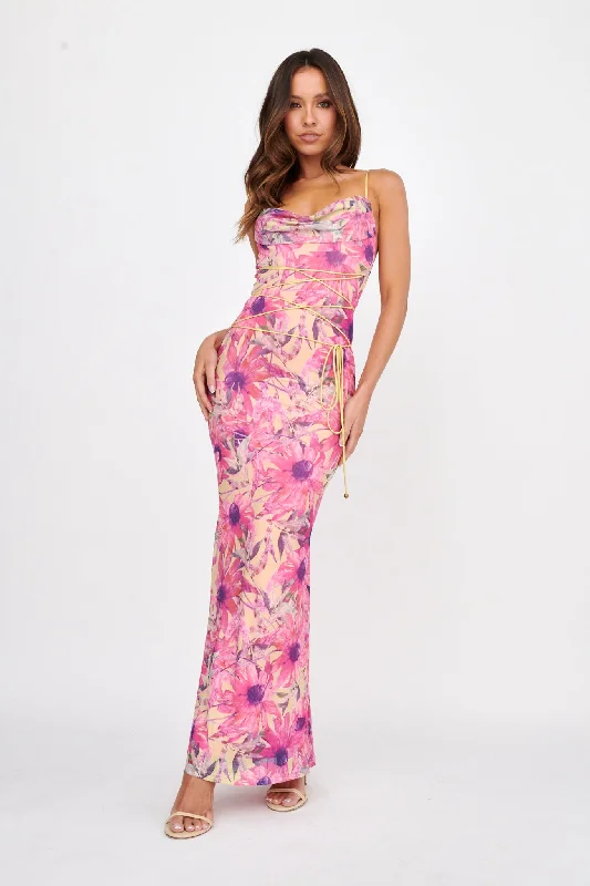 Unmissable Offer Teava Laced Waist Maxi Dress Flower Pink