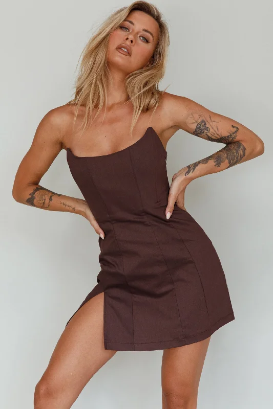 Discount Deals Luann Scoop Neckline Strapless Mini Dress Brown