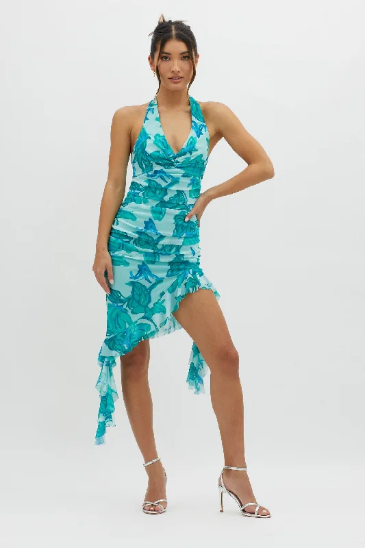 Deal Alert Get It Started Halterneck Ruffle Mini Dress Green