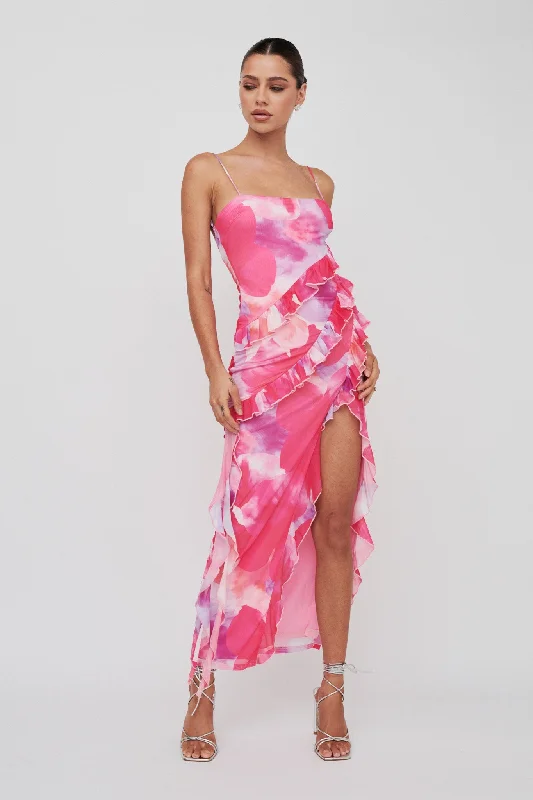 Time-Limited Offer Crush On You Split Ruffle Midi Dress Pink