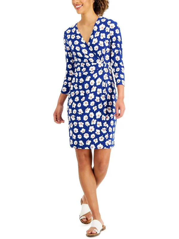 Instant Savings Womens Knit Printed Wrap Dress