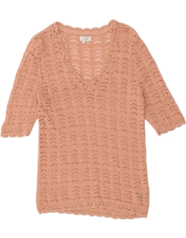Stock Clearance FAT FACE Womens Short Sleeve V-Neck Jumper Sweater UK 10 Small Orange
