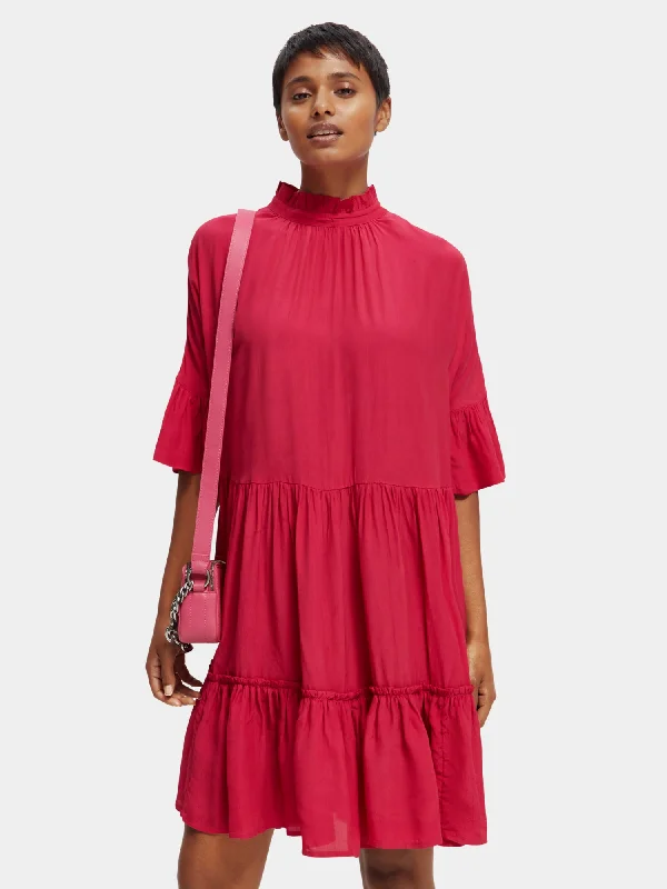Holiday Sale Ruffle-sleeved tiered mini dress
